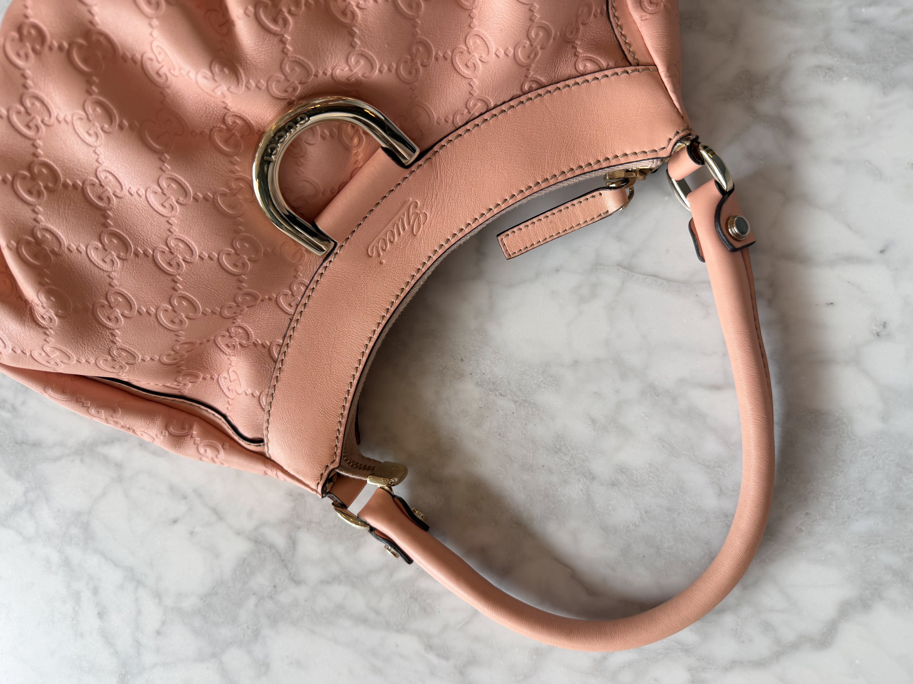 Gucci Vintage Pink Guccissima Leather D-Ring Shoulder Bag