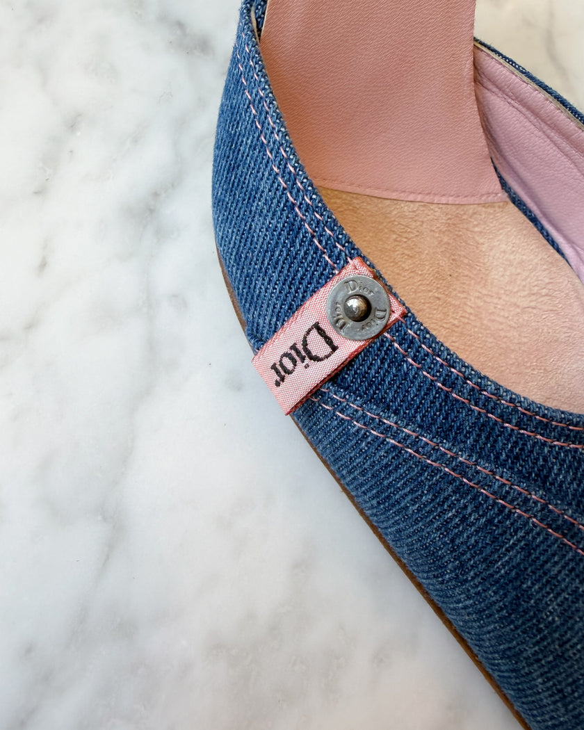 Dior By John Galliano Denim Mules With Pink Detail (EU 39)
