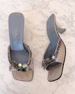Archival Prada Silver & Baby Blue Satin Sequin Embellished Kitten Heel Mules (38) - VERY RARE
