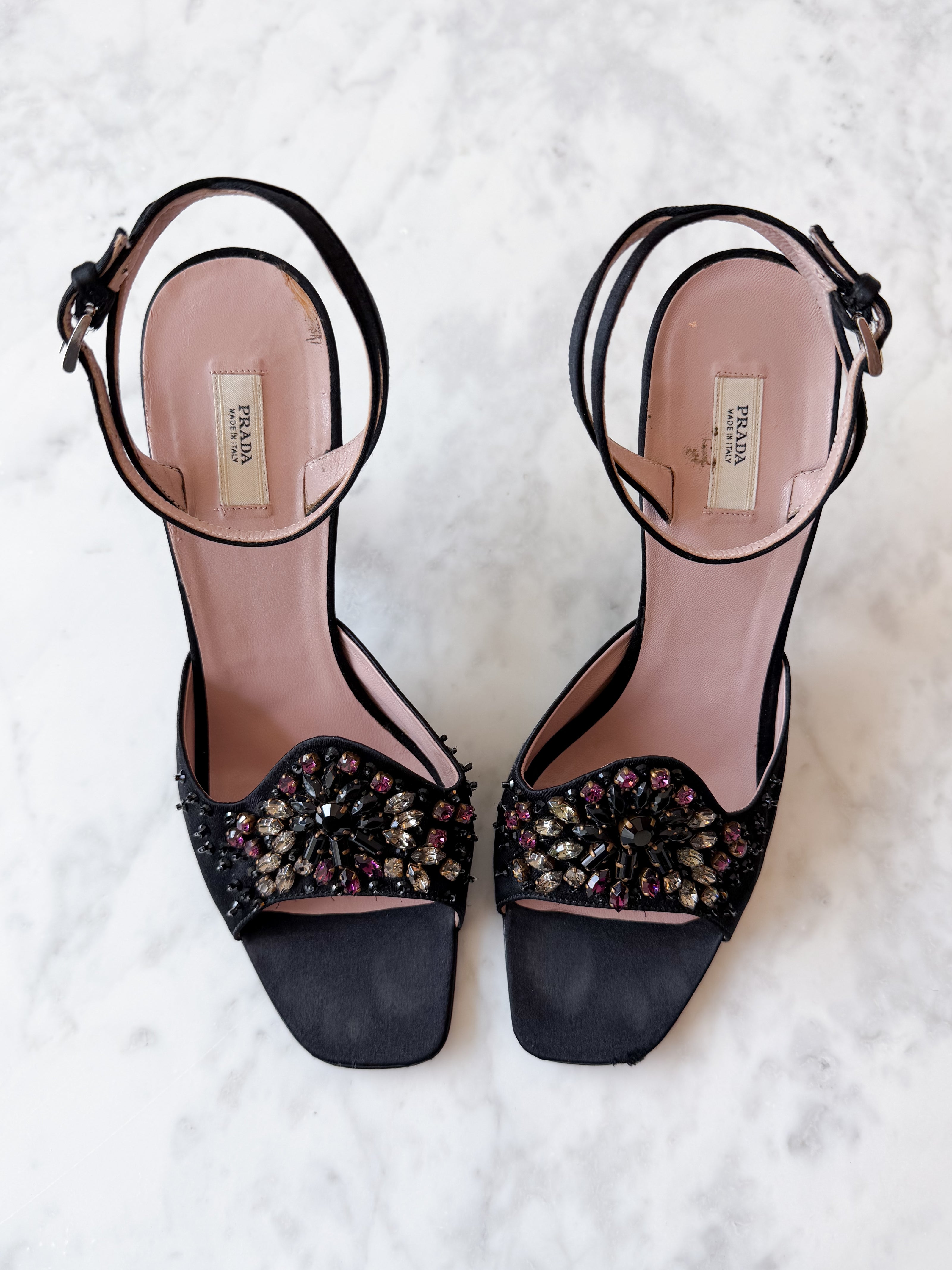 Prada Sequin Heels with Pink Crystal Embellishments (EU 37)