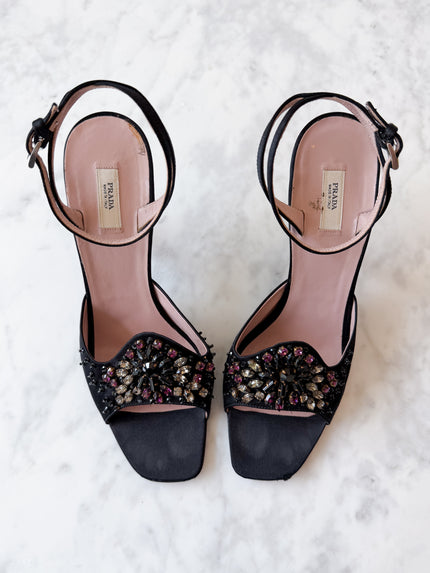 Prada Sequin Heels with Pink Crystal Embellishments (EU 37)