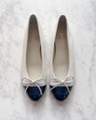 BRAND NEW Chanel Two-Tone White Leather & Patent Blue Toe Ballet Flats (38.5)