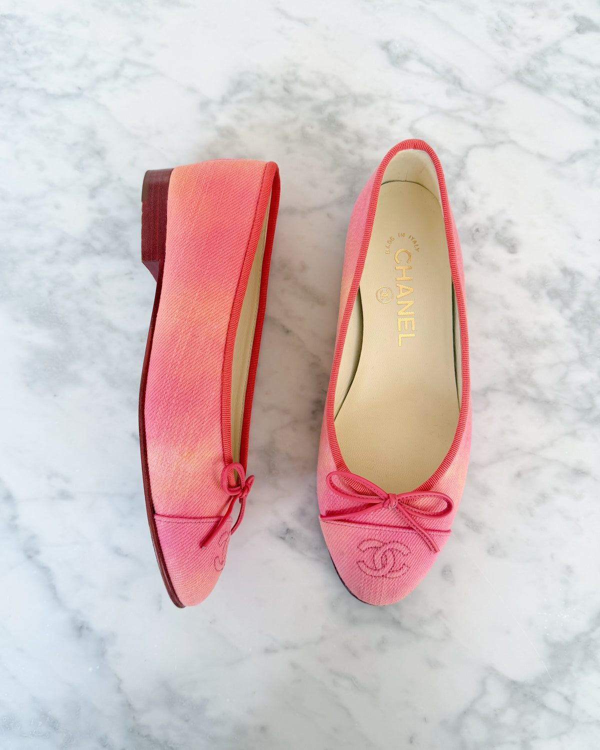 Chanel Peach Pink and Coral Canvas Ballet Flats (36) - VERY RARE
