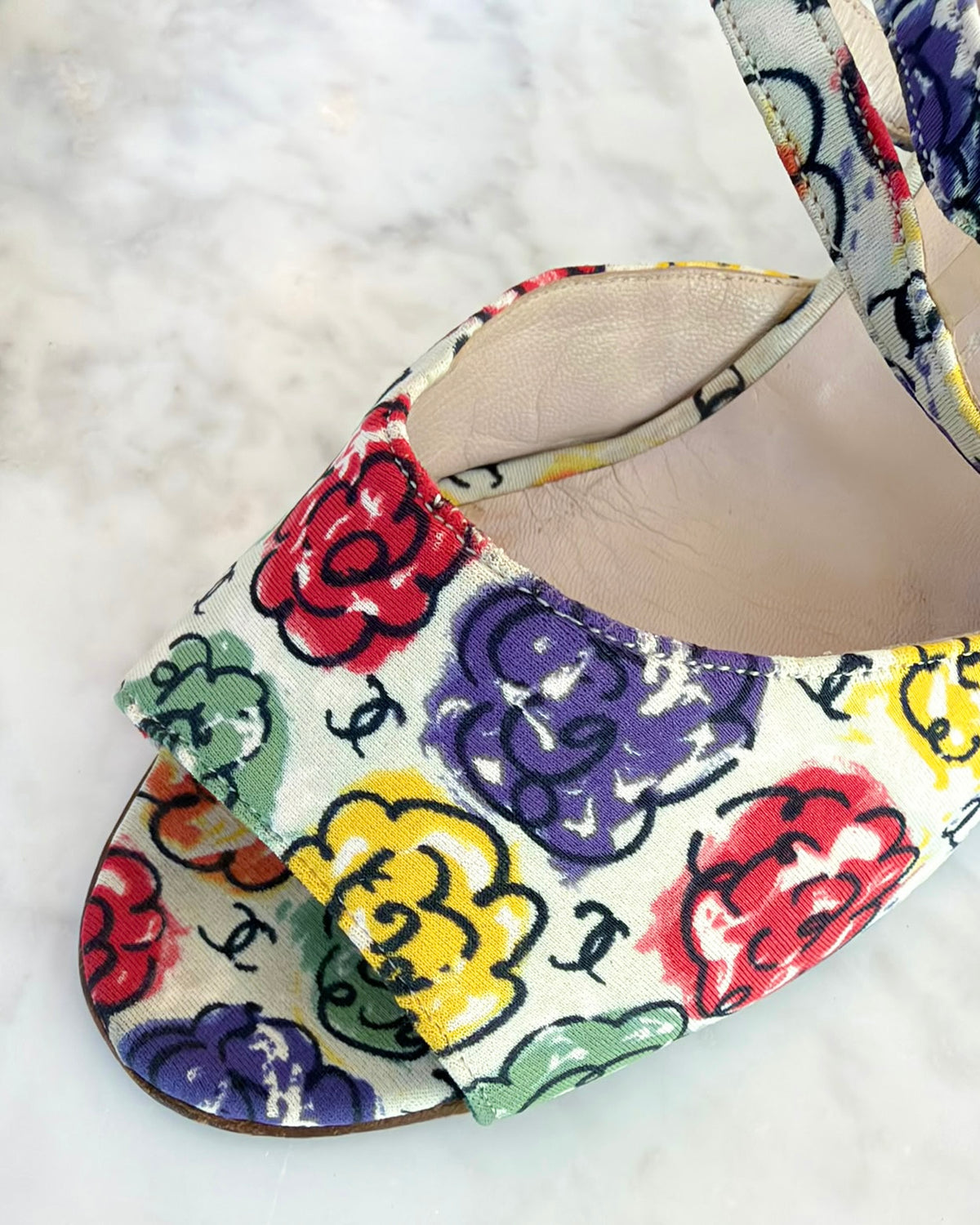Chanel Camellia CC Multicolour Print Heels (37.5)