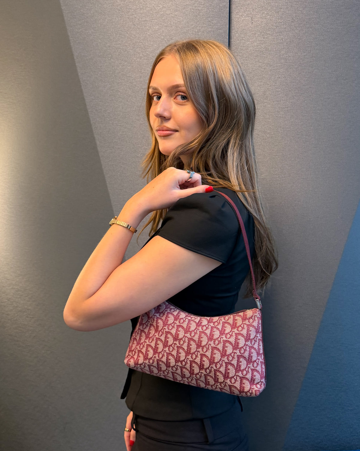 Dior Trotter Monogram Bordeaux Canvas Shoulder Bag