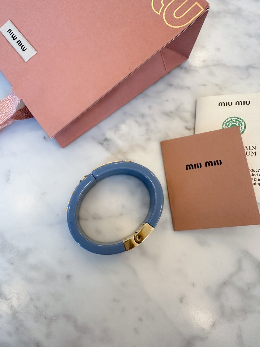 Miu Miu Blue Bangle with Gold Logo