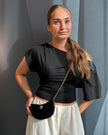 2024 Chanel Black Velvet Crystal CC Half Moon Bag