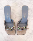 Archival Prada Silver & Baby Blue Satin Sequin Embellished Kitten Heel Mules (38) - VERY RARE