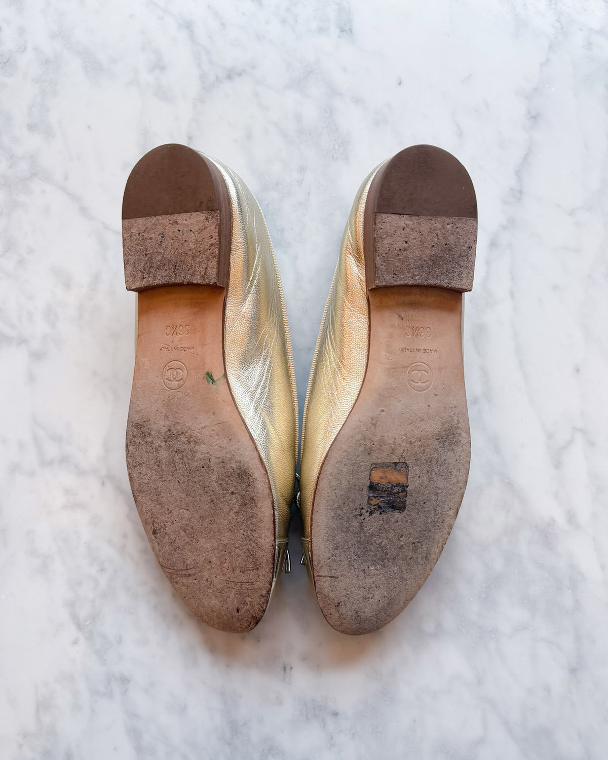 Chanel Metallic Gold Champagne and Silver Holo CC Ballet Flats (36.5) - VERY RARE