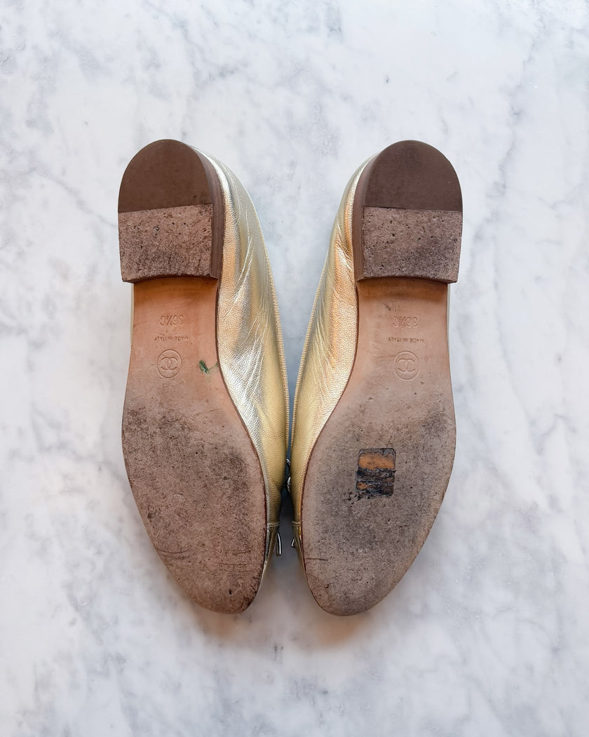 Chanel Metallic Gold Champagne and Silver Holo CC Ballet Flats (36.5) - VERY RARE
