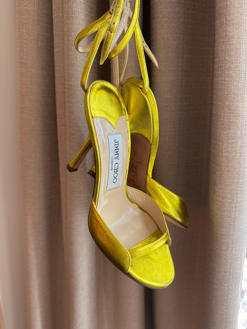 Jimmy Choo Metallic Leather Heels in Nappa Acid Lime Yellow (36)