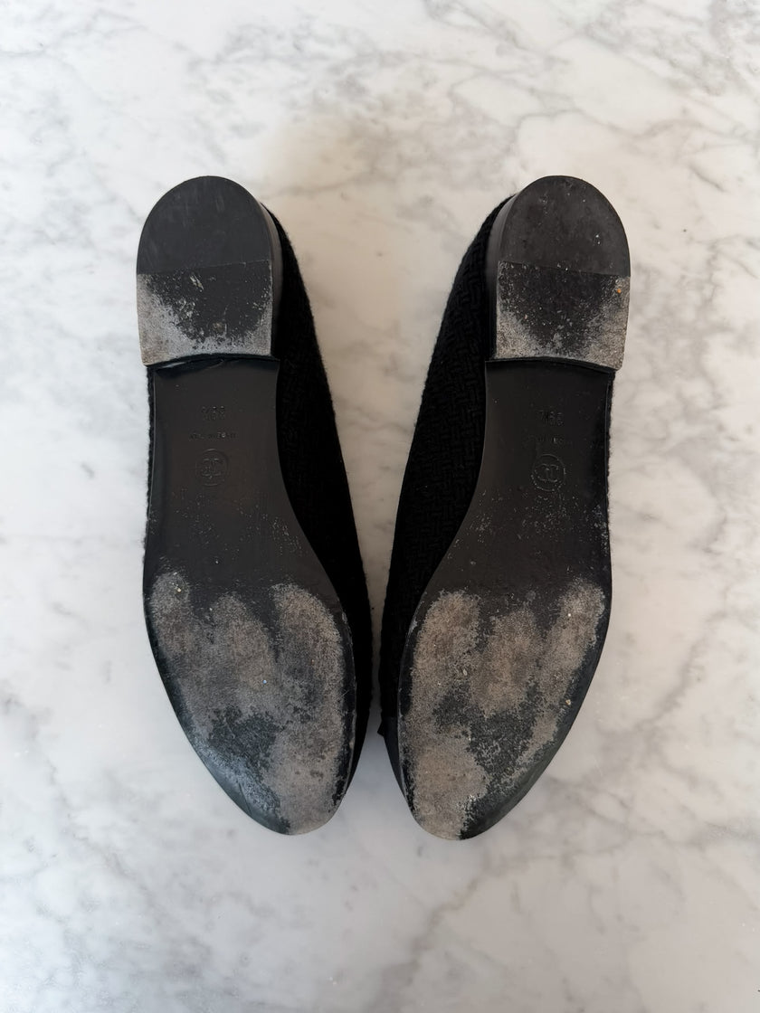 Chanel Black Tweed Timeless CC Ballet Flats (39.5)