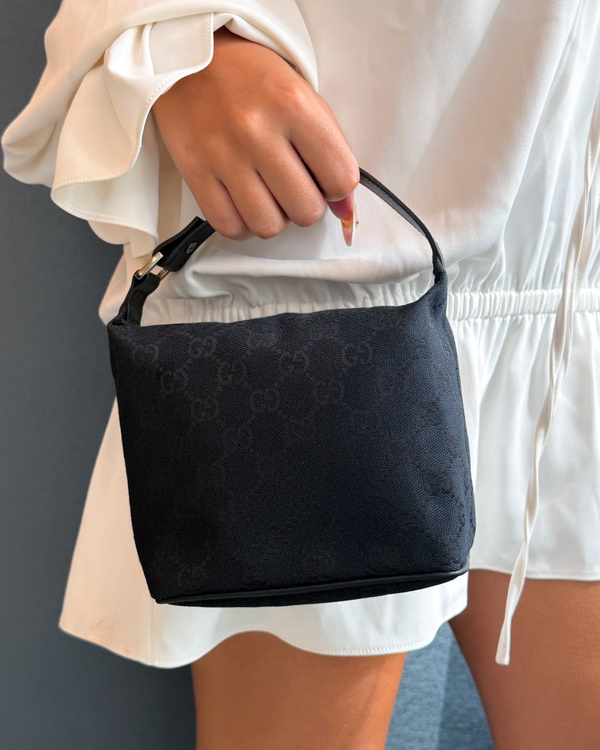 UNWORN Gucci Tom Ford Era Black GG Monogram Canvas & Leather Strap Bag