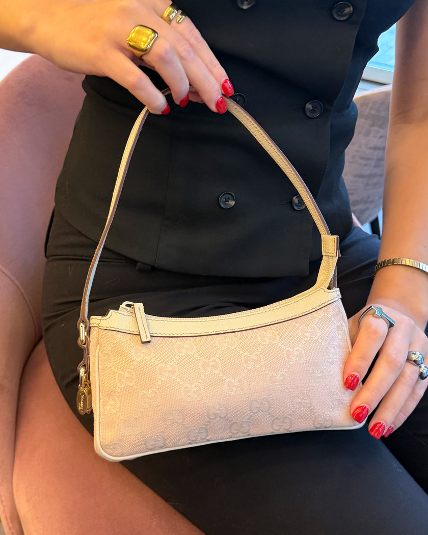 Gucci Jolicoeur Baby Pink GG Monogram Bag with Gucci Equestrian Riding Boot Charm