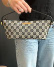 Gucci Boat Monogram Handbag with Black Handle