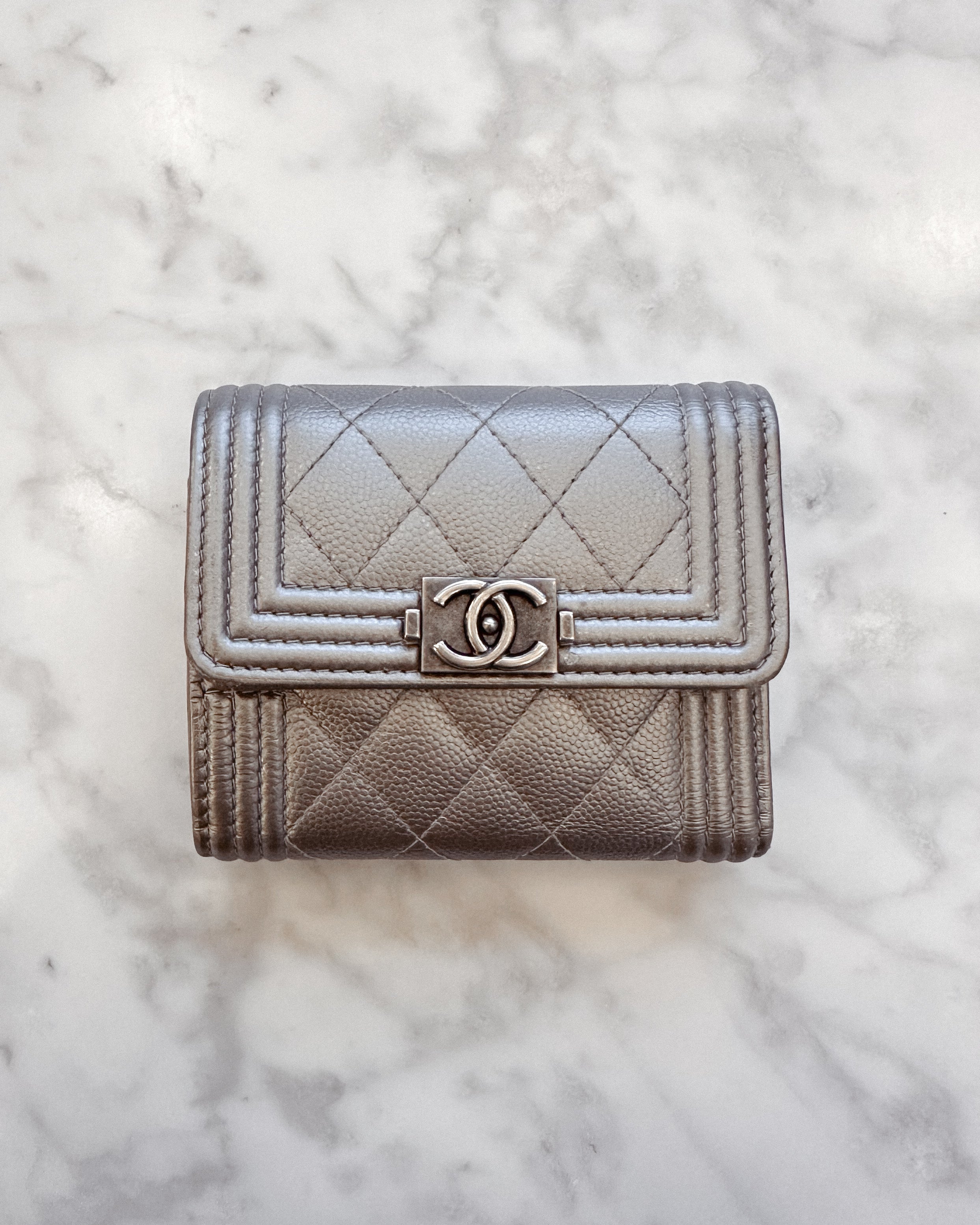 Chanel Boy Quilted Wallet in Silver