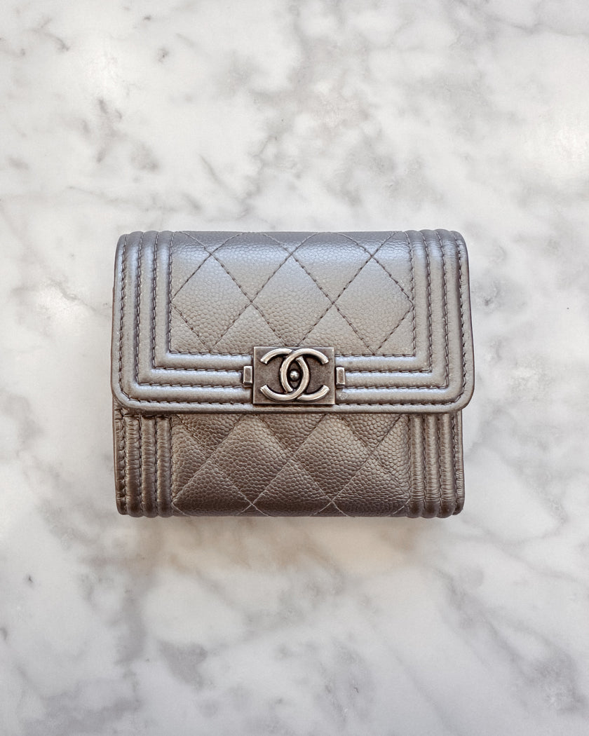 Chanel Boy Quilted Wallet in Silver