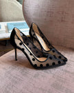Manolo Blahnik Black Polka Dot Mesh Heels (37) RRP £765