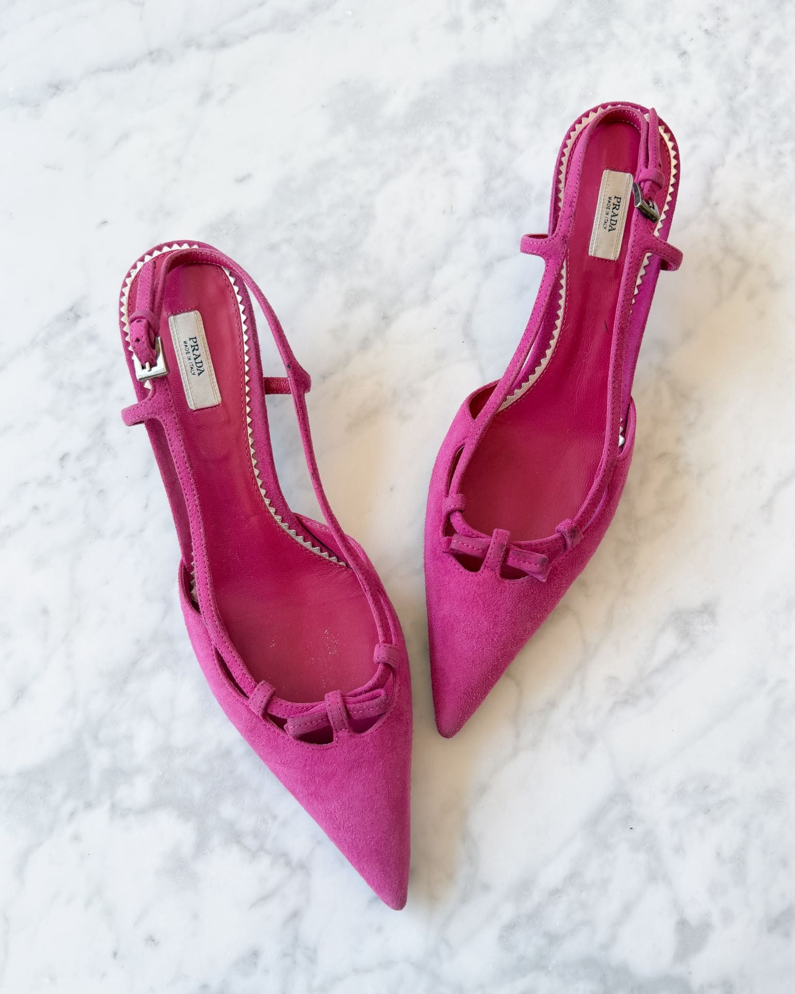 Prada Fuchsia Suede Bow Slingback Heels (37)