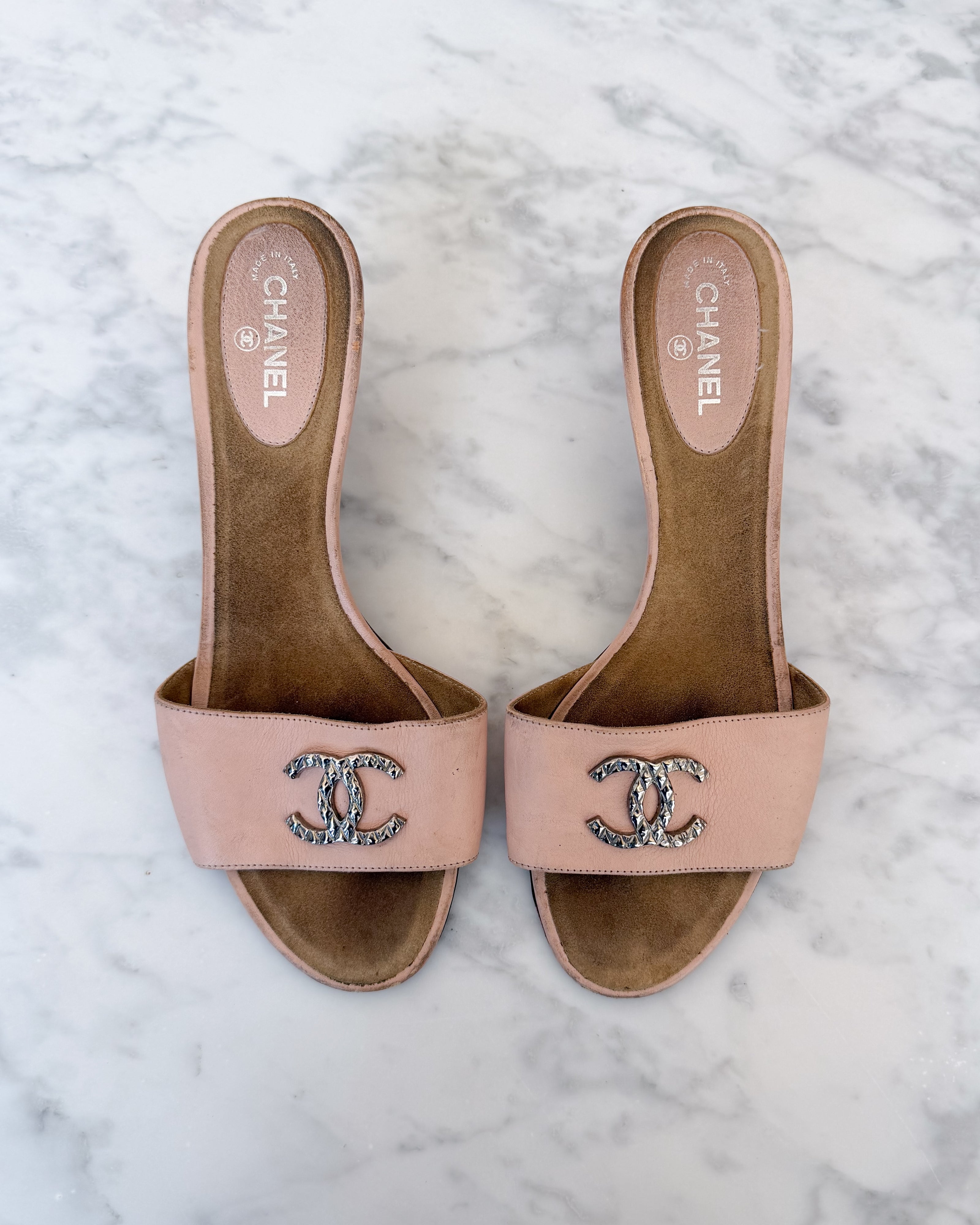 Chanel Powder Pink Mules with CC Logo (37.5)