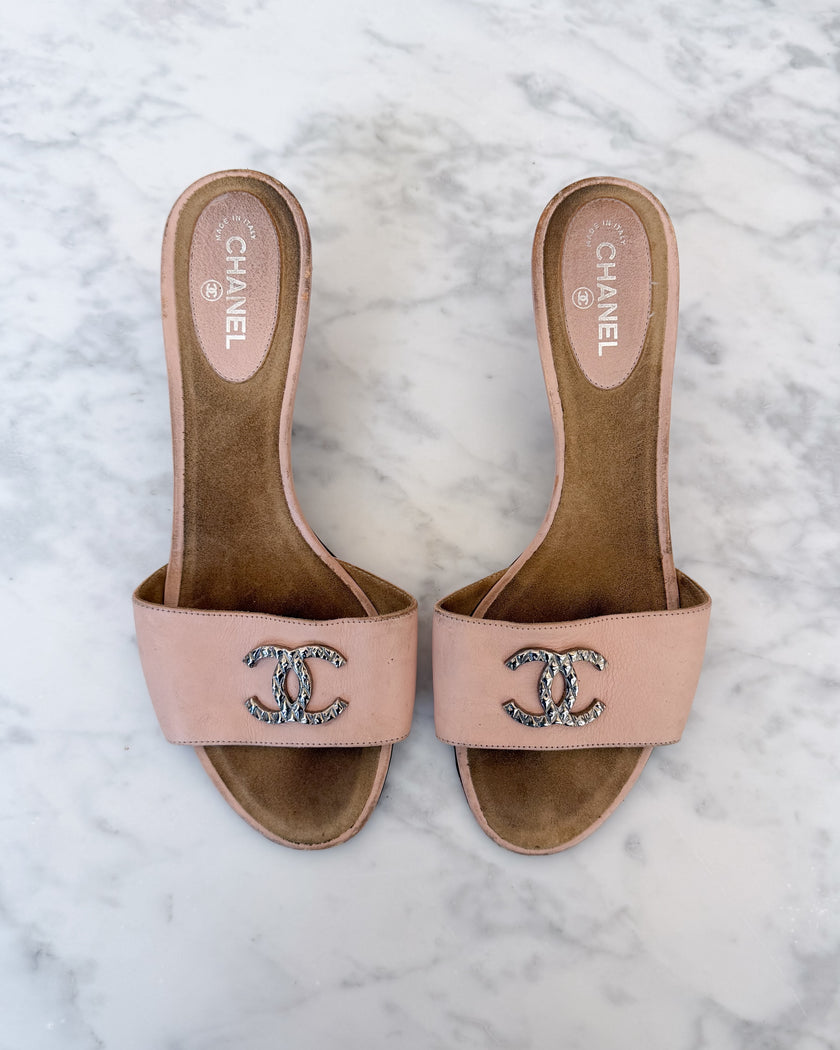 Chanel Powder Pink Mules with CC Logo (37.5)