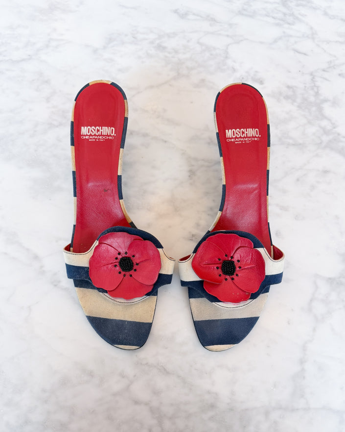Moschino Striped Poppy Flower Mules (40.5)