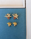 Yves Saint Laurent Vintage Gold-Tone YSL Logo Heart Clip-On Earrings with Red Crystals