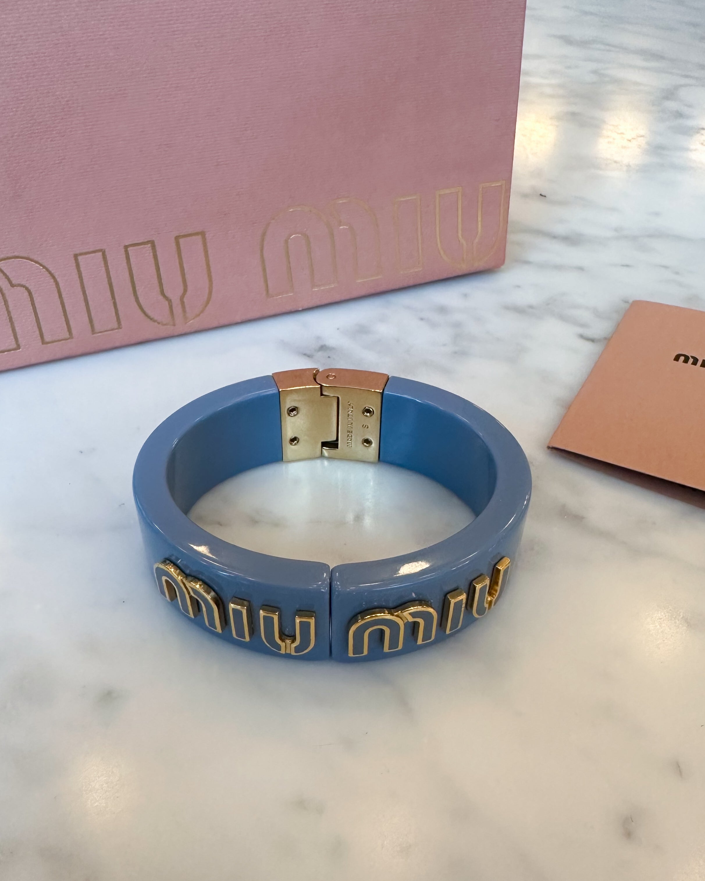 Miu Miu Blue Bangle with Gold Logo