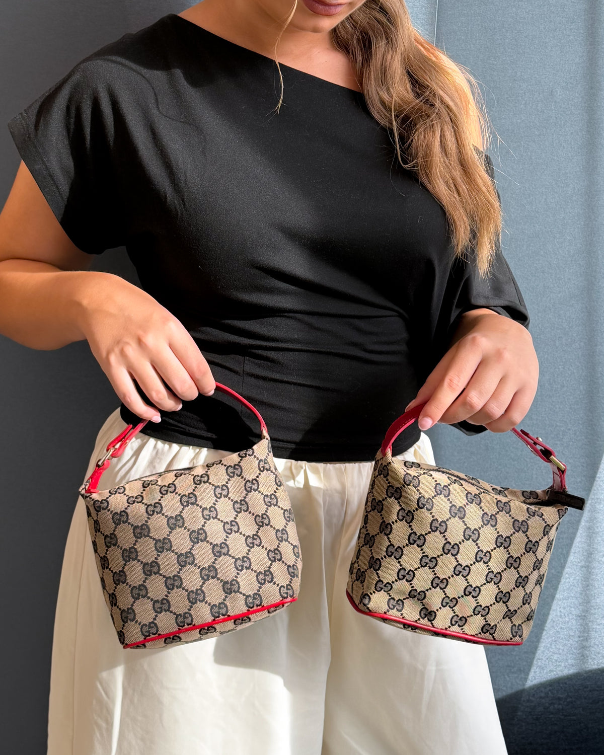 Gucci Tom Ford Era GG Monogram Canvas & Red Leather Strap Bag