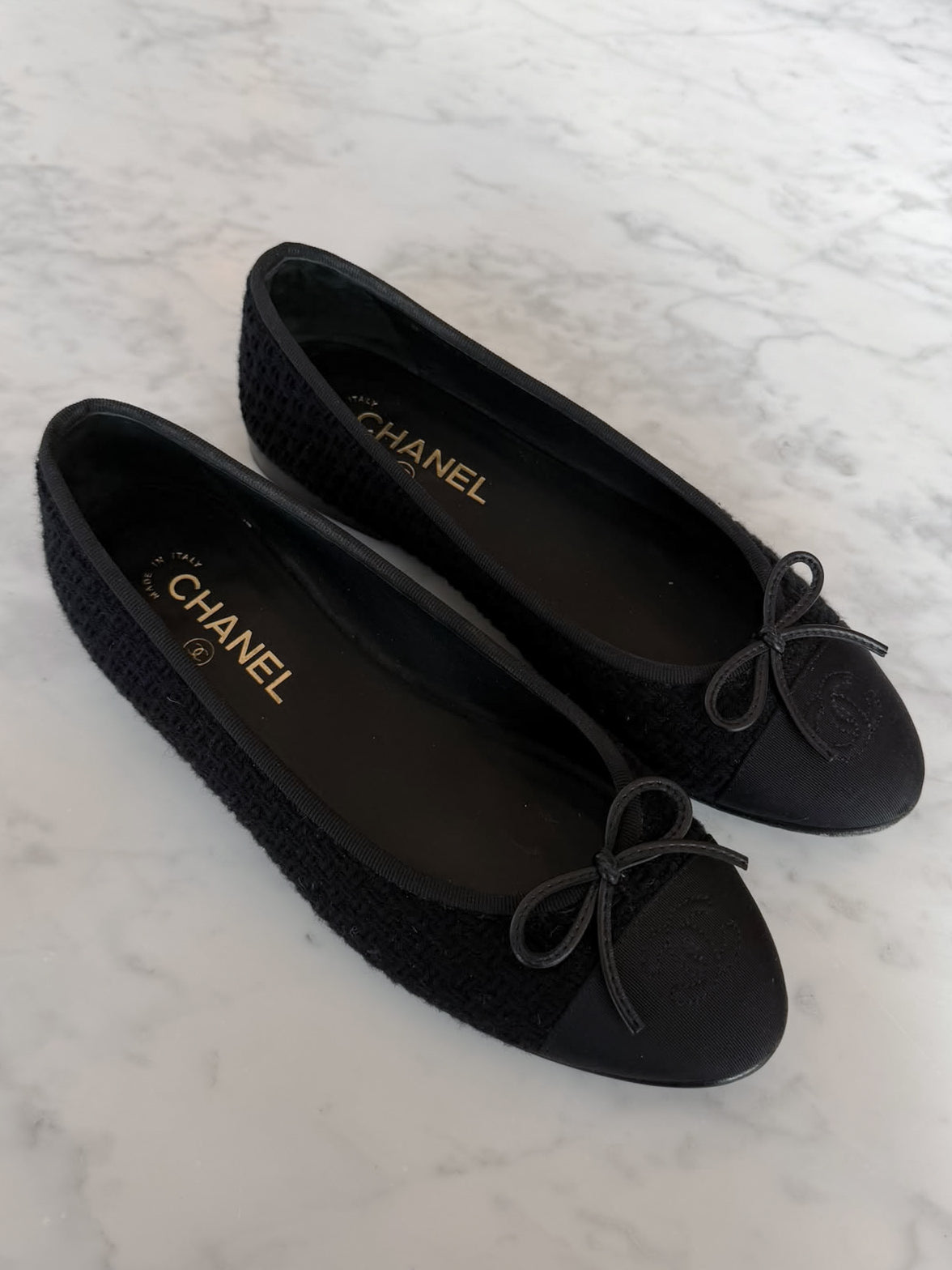 Chanel Black Tweed Timeless CC Ballet Flats (39.5)