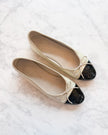 Chanel Metallic Pearl & Black Patent CC Ballet Flats (37.5)