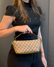 Gucci Beige & Brown GG Monogram Canvas Boat Bag with Beige Handle