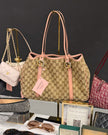 Gucci GG Twins Beige Monogram Canvas Tote Bag with Baby Pink Leather Trim