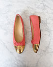 Chanel Coral Shimmer Gold CC Cap Toe Ballet Flats (41.5)