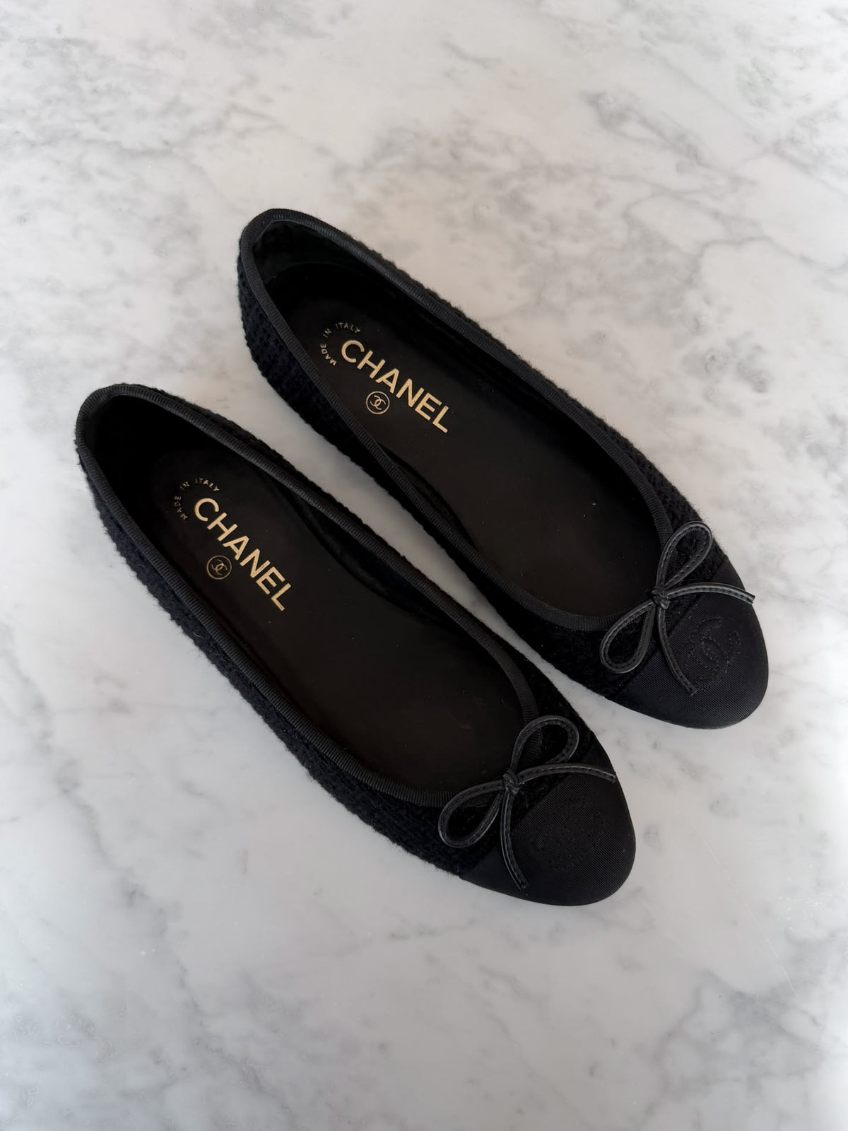 Chanel Black Tweed Timeless CC Ballet Flats (39.5)
