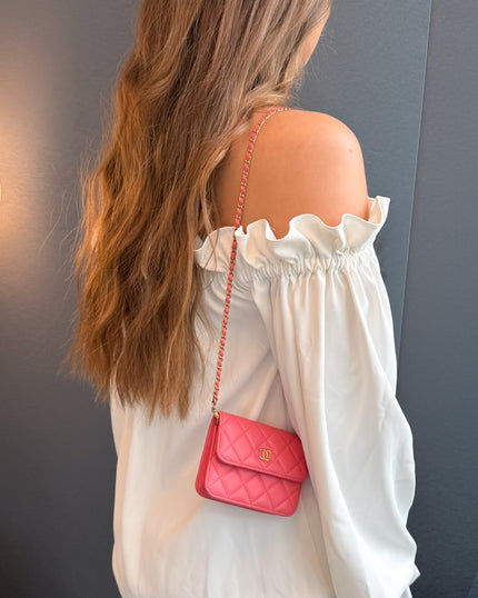Chanel Coral Pink Quilted Lambskin CC Coco Ball Chain Bag
