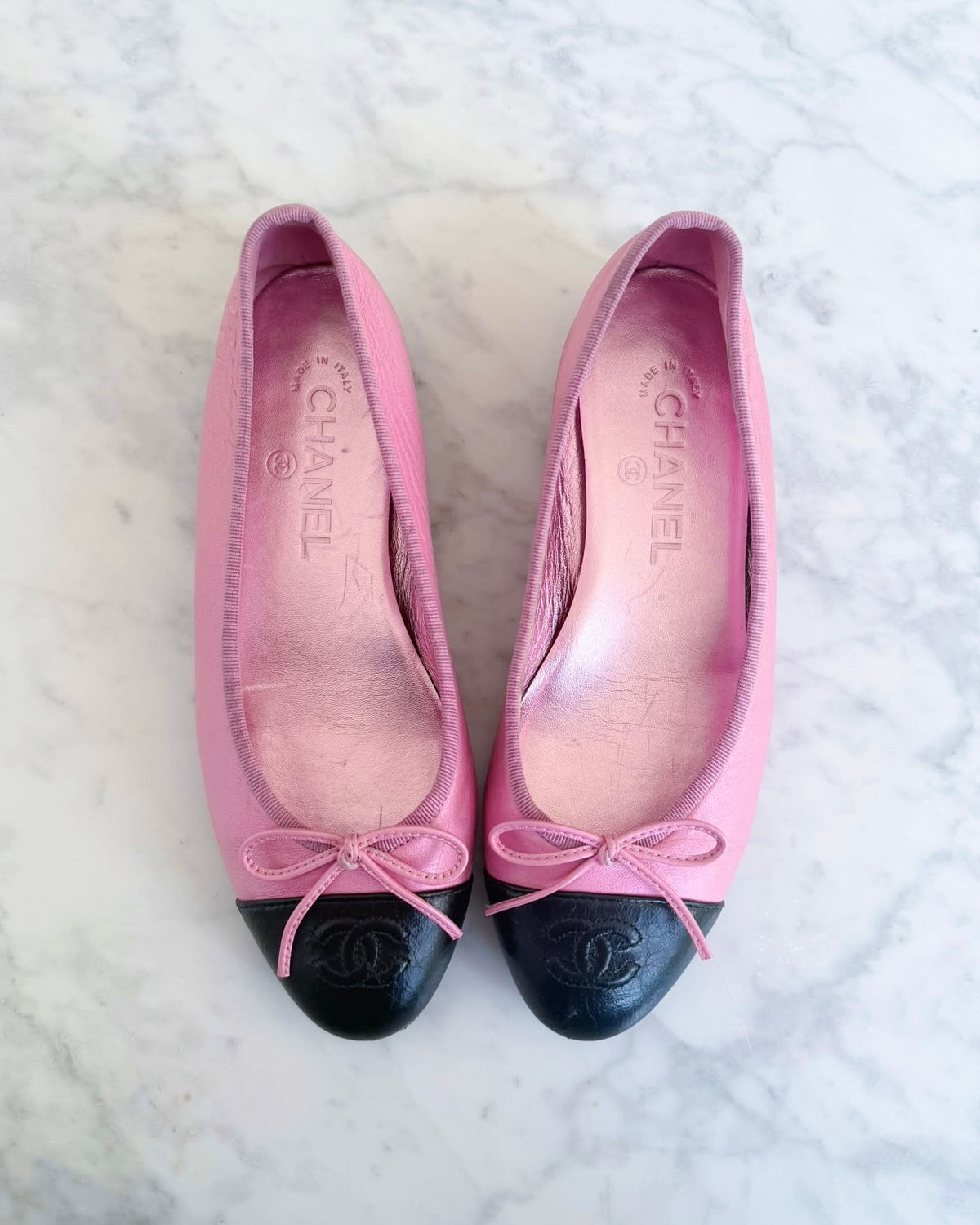 Chanel Shimmer Pink & Black CC Ballet Flats (36.5)