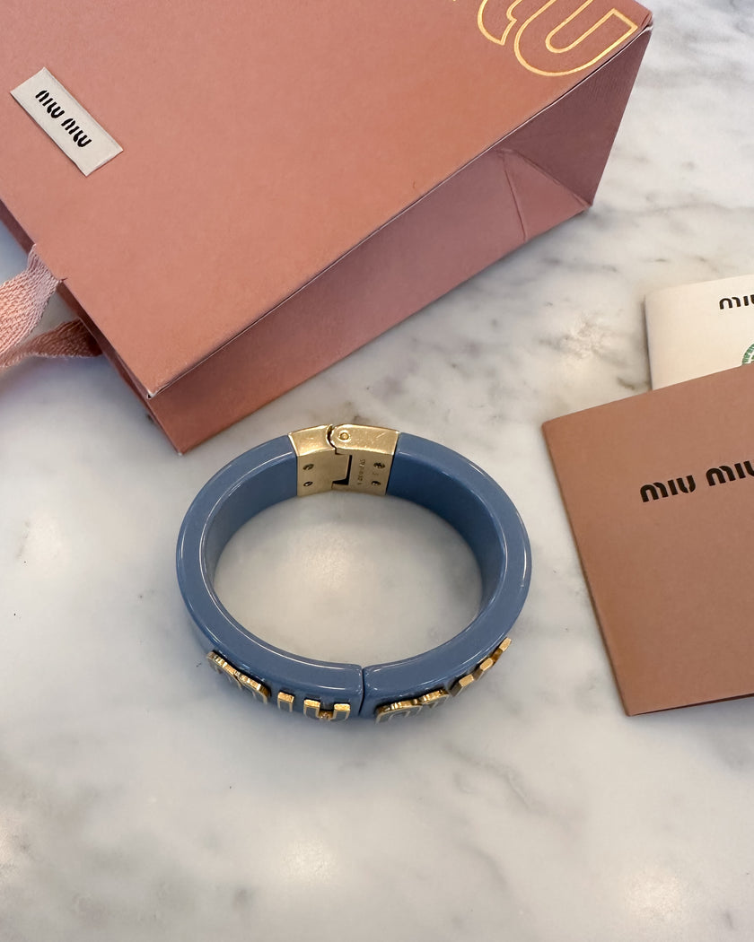 Miu Miu Blue Bangle with Gold Logo