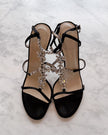Christian Dior Vintage Black Suede Strappy Crystal Floral Embellished Heels (39)