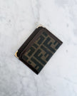 Fendi Zucca Monogram Canvas Cardholder with Brown Leather Trim