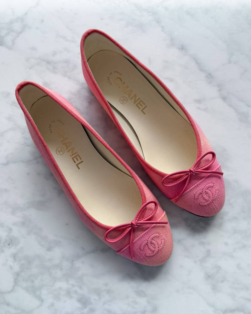 Chanel Peach Pink and Coral Canvas Ballet Flats (36) - VERY RARE