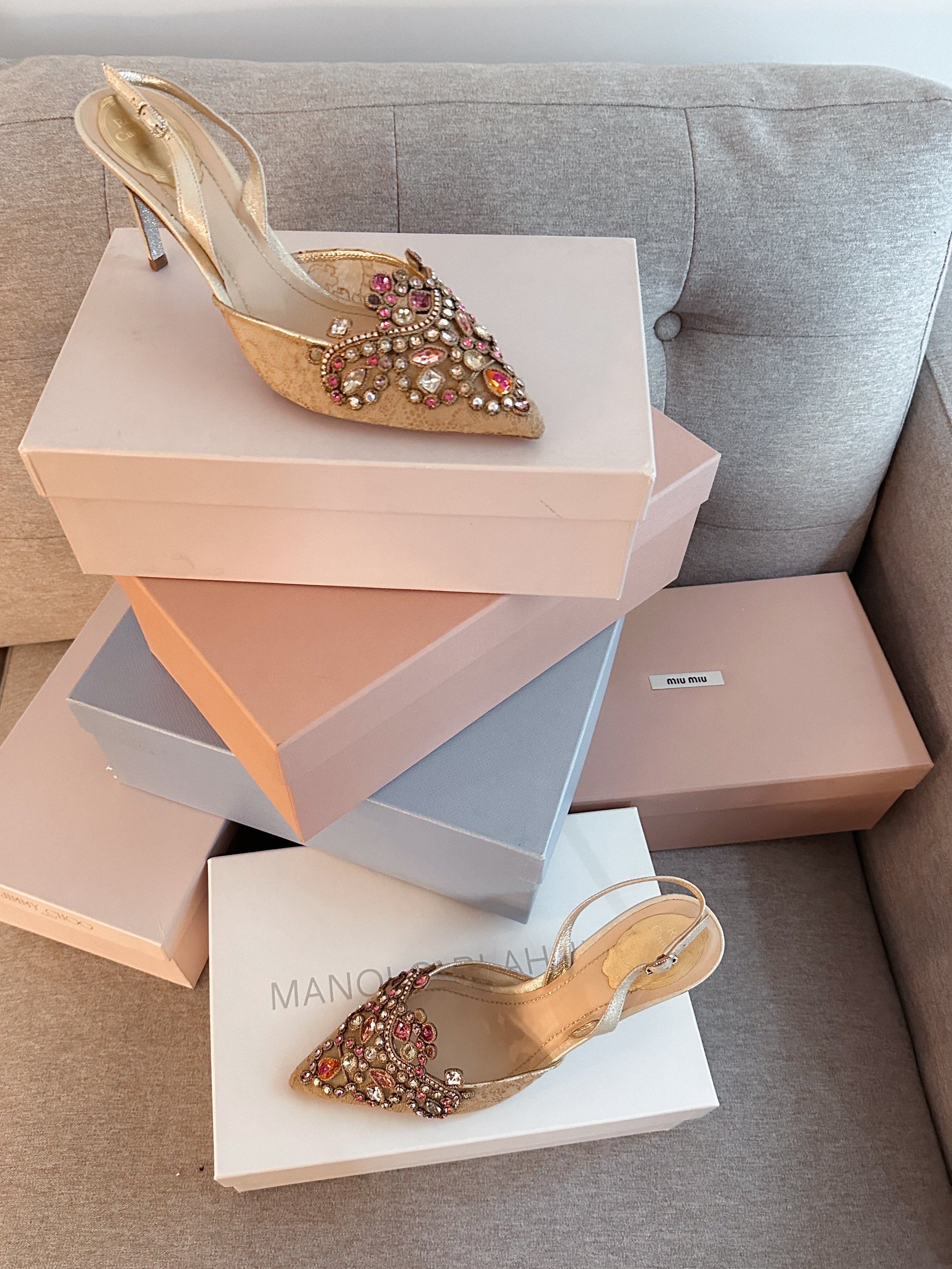 René Caovilla Sparkly Embellished Slingback Heels (39)