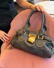Chloé Paddington Black Navy Leather Handbag with Gold Padlock & Keys