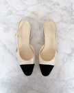 Chanel Pearl White & Black CC Cap Toe Slingbacks (36.5)