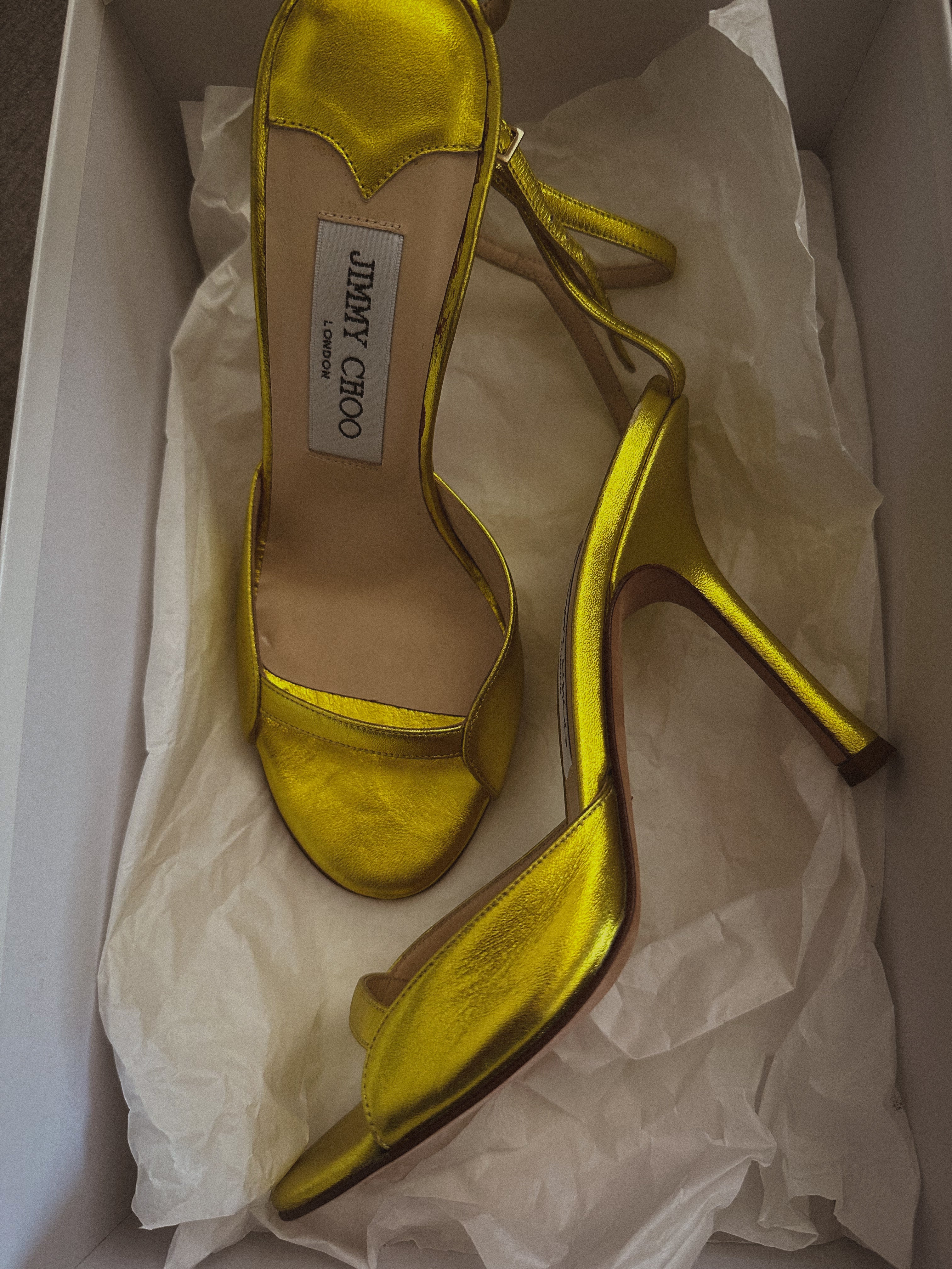 Jimmy Choo Metallic Leather Heels in Nappa Acid Lime Yellow (36)