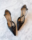 Chanel Black Leather Strappy CC Pumps With Signature Metal Heel (EU 35.5)