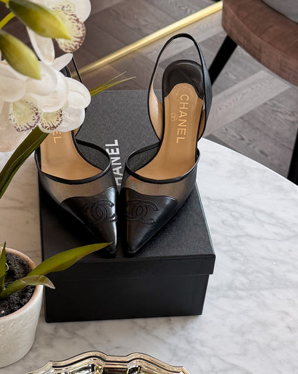 Chanel Black Mesh Slingback Kitten Heels (36.5) - VERY RARE