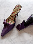 Prada 2000s Purple Satin Rose Print Mule Heels (36)