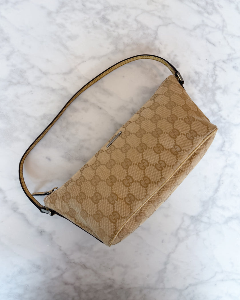 Gucci Beige GG Monogram Canvas Boat Bag with Beige Handle