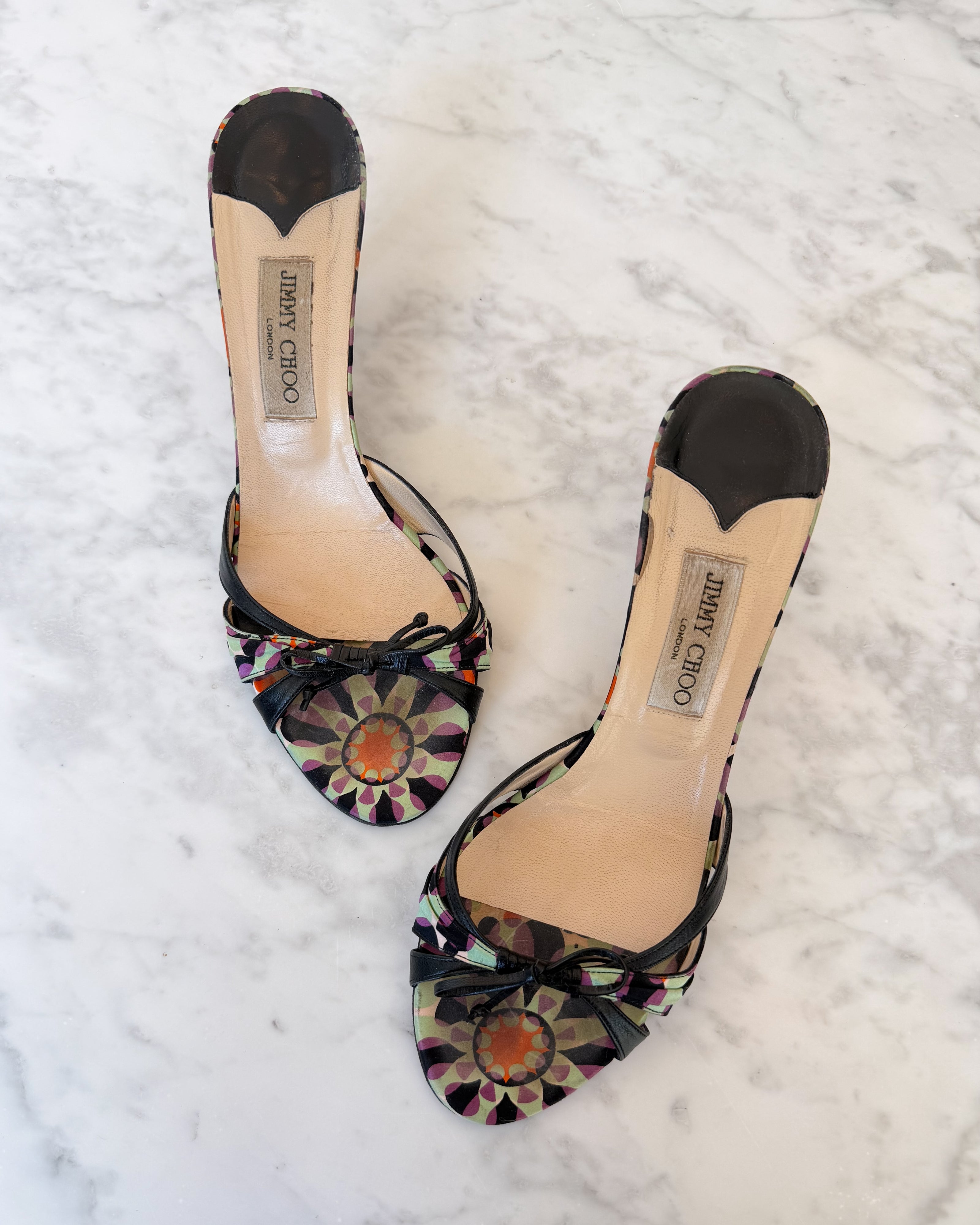 Jimmy Choo Multicolor Print Bow Kitten Heel (40.5)